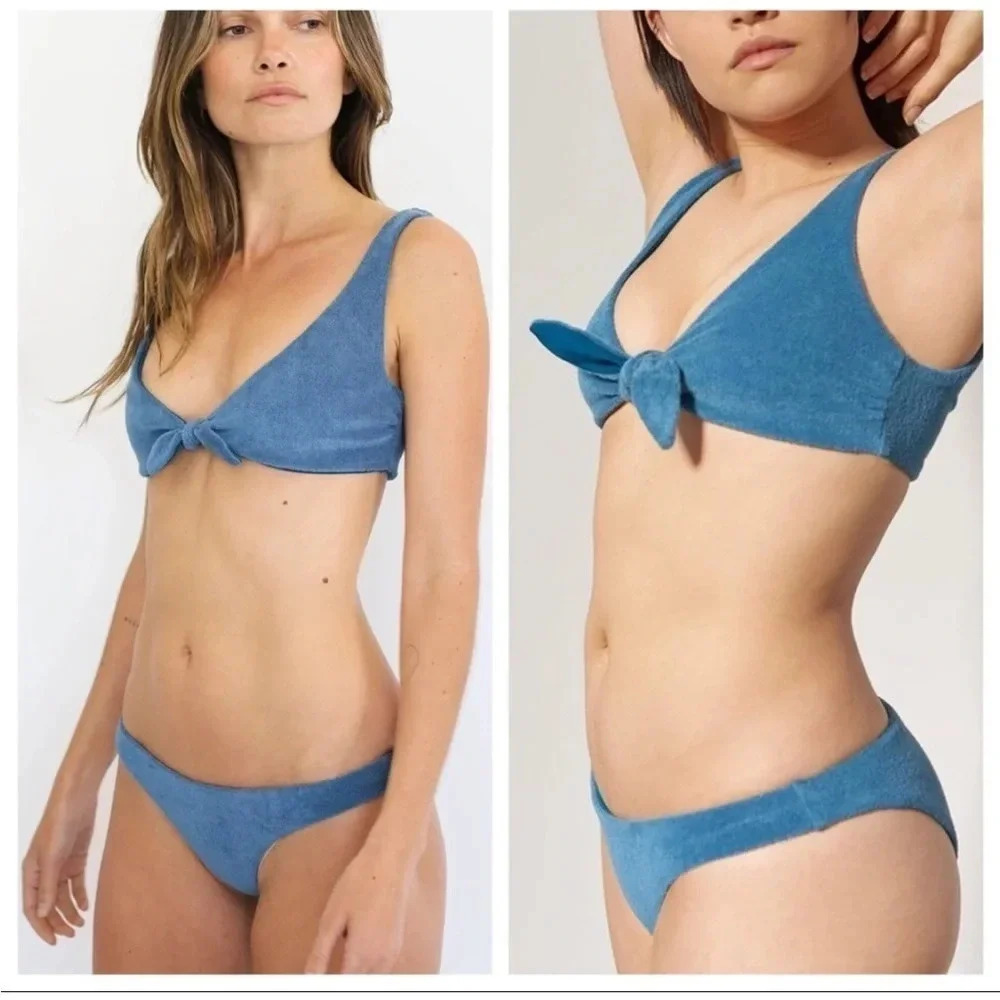 Mara Hoffman Rio Kay Zoe Bikini Terry Tie Front Two Piece Swimsuit Rio XS Blue